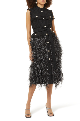 Feather-Trimmed Mid Length Dress